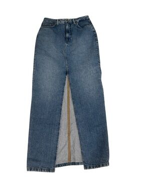 Good American Mid tone Blue High-Rise maxi Jean skirt with Center Slit sz 10/30